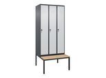 C+P Spind Classic PLUS, Bank, 3 Abteile, 2120x900x815mm, 7016/7035 Verschluss Sicherheits-Drehriegel 3 Garderobenhaken Sitzbanktyp untergebaut ; C + (0800507-30|S10013)