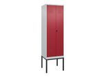 C+P Schwarz-Weiß-Spind Classic PLUS, Gestell, 2 Abteile, 2120x600x500mm, 7035/30 Front RAL 3003 Rubinrot Verschluss Sicherheits-Drehriegel ; C + P Möb (0800327-20|S10001)