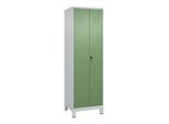 C+P Schwarz-Weiß-Spind Classic PLUS, Füße, 2 Abteile, 1950x600x500mm, 7035/6011 Verschluss Sicherheits-Drehriegel ; C + P Möbelsysteme (080012-20|S10006)