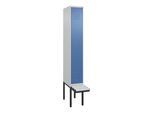 C+P Spind Classic PLUS, Bank, 1 Abteil, 2120x300x815mm, 7035/5023 Verschluss Zylinderschloss 4 Garderobenhaken Trennwand mittig Dekor Banklatten RAL 7 (0800407-10F|S10020)