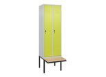 C+P Spind Classic PLUS, Bank, 2 Abteile, 2120x600x815mm, 7035/0024 Verschluss Sicherheits-Drehriegel 3 Garderobenhaken Sitzbanktyp auskragend ; C + (0800407-20|S10011)