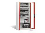 C+P Akku-Ladeschrank für 15 E-Werkzeuge, Sichtfenster, H1950xB930xT500mm, Feuerrot/Lichtgrau ; C + P Möbelsysteme (8921-055E3|S10005)