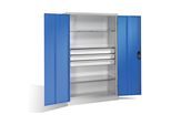 C+P Werkzeugschrank mit Drehtüren, 3 Böden und 3 Schübe, H1950xB1200xT500mm Front Lichtblau Korpus Lichtgrau ; C + P Möbelsysteme (8931-5030|S10082)