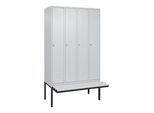 C+P Spind Classic PLUS, Bank, 4 Abteile, 2120x1200x815mm, 7035/7035 Verschluss Zylinderschloss 4 Garderobenhaken Trennwand mittig Dekor Banklatten RAL (0800407-40F|S10024)