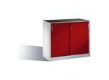 C+P Werkzeug-Beistellschrank mit Schiebetüren, innen 1 Boden, H1000xB1200xT500mm Front Rubinrot Korpus Lichtgrau ; C + P Möbelsysteme (2056-09|S10088)