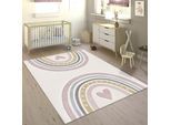 Paco Home Kinderteppich »Cosmos 351«, rechteckig, 16 mm Höhe, Kurzflor, Spielteppich, Motiv Regenbogen & Herz, Kinderzimmer