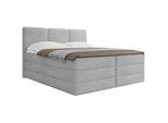 Mid.you Boxspringbett , Grau , Holz, Textil, Holzwerkstoff , H3 + H4 , Höhe ca. 19 cm , 180x200 cm , Bettkasten, gepolstertes Kopfteil, Topper durchgehend, Wendematratze mit unterschiedlichen Härtegraden, Matratze geteilt , Holzmöbel, Holzbetten, Boxspringbetten Holz