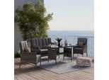 Ambia Garden Dining-Loungeset , Grau , Metall, Kunststoff, Glas, Textil , 4-teilig , Füllung: Schaumstoffflocken,Schaumstoffflocken , Rundrohr , Tisch mit Glasplatte , Gartenmöbel, Gartengarnituren, Gartenmöbel-Sets
