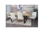 6er-Set Esszimmerstuhl MCW-H70, Küchenstuhl Freischwinger Stuhl, Stoff/Textil Edelstahl gebürstet ~ creme-beige