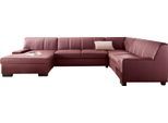 Wohnlandschaft DOMO COLLECTION "Norma Top, elegant und modern, flache Armlehnen, komfortabel, U-Form", rot (karminrot), B:328cm H:77cm T:90cm, Kunstleder SOFTLUX;Struktur (90% Polyester, 10% Polyacryl);NaturLEDER (handschuhweiches Rindsleder) im Sitz und Rücken - Korpus in farblich passendem Kunstleder SOFTLUX, Sofas, Wohnlandschaft, wahlweise mit Bettfunktion, mit viel Platz