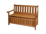 Gartenbank MCW-L68 mit Stauraum, Truhenbank Sitzbank Staufach Aufbewahrung, Outdoor Tanne Holz MVG 114cm, braun