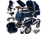KESSER® Loops Kinderwagen 4 in 1 Kombikinderwagen Komplett-Set auch als Buggy für Kinder bis 4 Jahre inkl. Babywanne, Babyschale + Fußsack, Korb, Wickeltasche, Regen- & Insektenschutz & Flaschenhalter
