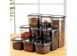 P & B Vorratsdosenset , Anthrazit, Transparent , Kunststoff , 9-teilig , 0,55 l , 10x10x9.5 cm , auslaufsicher, lebensmittelecht, mikrowellengeeignet, stapelbar, wasserdicht , Küchenzubehör, Vorratsbehälter, Vorratsdosen