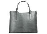 Henkeltasche CLUTY, Damen, Gr. B/H/T: 37cm x 29cm x 16cm onesize, grau, Leder, Reptilienprägung, Taschen, echt Leder, Made in Italy