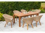 Garten-Essgruppe MERXX "Arrone", beige (natur, cappuccino), B:60cm H:83cm T:69cm, Aluminium, Kunststoff, FSC-zertifiziertes Massivholz, Sitzmöbel-Sets, 6 Sessel mit Tisch