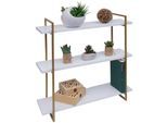 Wandregal MCW-K78, Hängeregal Schweberegal, 3 Regalböden Metall Massiv-Holz Industrial 60x60x18cm ~ weiß, Metall gold