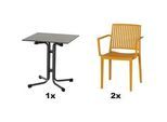 Siena Garden Gartengarnitur , Anthrazit, Gelb , Metall, Kunststoff, Holzwerkstoff , 3-teilig , 57x80x56 cm , Tisch klappbar, gastro- und objekttauglich, wetterbeständig, Stühle stapelbar , Gartenmöbel, Gartengarnituren