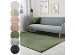 Fellteppich LUXOR LIVING "Novara", grün (dunkelgrün), B:80cm H:30mm L:150cm, Kunstfaser, Teppiche, Fellteppich, Kunstfell, Kaninchenfell-Haptik, besonders weicher Hochflor