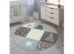 Paco Home Kinderteppich »Cosmo 340«, rund, 17 mm Höhe, Kurzflor, Pastell-Farben, 3D Effekt, Motiv Berge, Punkte & Sterne