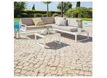 Ambia Garden Loungegarnitur , Weiß, Taupe , Kunststoff, Textil , 219x192 cm , Gartenmöbel, Loungemöbel, Loungegarnituren