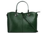 Henkeltasche CLUTY, Damen, Gr. B/H/T: 32cm x 22cm x 11cm onesize, grün (dunkelgrün), Leder, Reptilienprägung, Taschen, echt Leder, Made in Italy