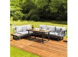 Gardenson Loungegarnitur , Anthrazit, Braun, Grau , Holz, Metall , 17-teilig , Akazie , Hartholz , Füllung: Polyester,Polyester,Polyester , L-Form , 210x75x210 cm , Tisch höhenverstellbar, UV-beständig, wetterfest , Gartenmöbel, Loungemöbel, Loungegarnituren