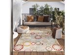 Outdoorteppich WECON HOME "Flowerdrops", bunt (beige,bunt), B:80cm H:5mm L:300cm, Polypropylen, Teppiche, Outdoorteppich, Läufer, für Innen & Außen, pflegeleicht, Hoch-Tief Effekt