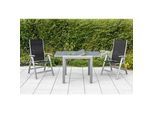 Gardenson Gartentisch , Silberfarben , Metall, Glas , rechteckig , eckig , 70x75.5x80-120 cm , ausziehbar , Gartenmöbel, Gartentische, Gartentische ausziehbar