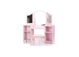 Chipolino Kinder Schminktisch Spiegel, Hocker, Holz, Stauraum, offene Regale rosa
