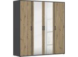 Drehtürenschrank RAUCH "Kleiderschrank Schrank Garderobe Wäscheschrank VOYAGER", grau (graumetallic, eiche artisan), B:187cm H:194cm T:53cm, Holzwerkstoff, Schränke, Drehtürenschrank, mit modernen Griffen in Graumetallic und Spiegel