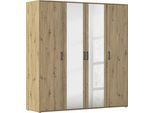 Drehtürenschrank RAUCH "Kleiderschrank Schrank Garderobe Wäscheschrank VOYAGER", braun (eiche artisan), B:187cm H:194cm T:53cm, Holzwerkstoff, Schränke, Drehtürenschrank, mit modernen Griffen in Graumetallic und Spiegel