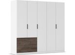 Kleiderschrank RAUCH "Drehtürenschrank Schrank Garderobe Schlafzimmerschrank KODA", weiß (alpinweiß, atlantic oak dunkel), B:226cm H:210cm T:54cm, Holzwerkstoff, Schränke, Kleiderschrank, mit asymmetrisch angeordneten Schubladen MADE IN GERMANY
