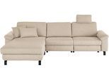 Ecksofa 3C CANDY "Mainau L-Form", beige (natur), B:308cm H:91cm T:185cm, 100% Polyester, Sofas, Ecksofa, Relaxfunktion im 1,5-Sitzer, motorische Schlaffunktion in Longchair