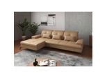 Sit & More Ecksofa , Cappuccino , Textil, Leder , Kombination Echtleder/Stoff , Nappaleder , Ottomane links, L-Form , 279x185 cm , Goldenes M, Made in Europe, DGM-Klimapakt , Armteil links, Armteil rechts , Wohnzimmer, Sofas & Couches, Wohnlandschaften, Ecksofas