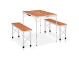 vidaXL Klappbarer Campingtisch mit 2 Sitzbänken Aluminium Braun