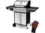 deluxe4homeÂ® Grillwagen Gasgrill mit Deckel, 3 + 1 Seitenbrenner, Thermometer uvm.