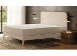 Emma Elite Boxspringbett 160x200 - beige - Kopfteil gestreift - Füße Holz