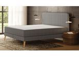 Emma Elite Boxspringbett 160x200 - dunkelgrau - Kopfteil gestreift - Füße Holz
