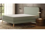 Emma Elite Boxspringbett 180x200 - mintgrün - Kopfteil getreift - Füße Holz