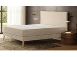 Emma Elite Boxspringbett 200x200 - beige - Kopfteil klassisch - Füße Holz