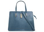 Henkeltasche CLUTY, Damen, Gr. B/H/T: 36cm x 28cm x 8cm onesize, blau, Leder, Reptilienprägung, Taschen, echt Leder, Made in Italy