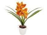Kunstblume I.GE.A. "Orchidee", orange, B:26cm H:32cm L:16cm, Polyester, Kunstpflanzen, Kunstblume, Mit Blätter im Topf aus Keramik Künstliche Blume Cymbidium-Orchidee
