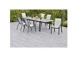 Gardenson Gartenset , Graphitfarben, Grau , Metall, Textil , 7-teilig , Uni , Stühle stapelbar, Tische mit Glasplatte , Gartenmöbel, Gartengarnituren