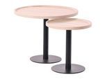 CLP 2er Set Beistelltische Aspen I 2 Couchtische mit runder Tischplatte aus Holz I Wohnzimmertische mit matt-schwarzem Metallgestell