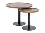 CLP 2er Set Beistelltische Aspen I 2 Couchtische mit runder Tischplatte aus Holz I Wohnzimmertische mit matt-schwarzem Metallgestell