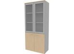 Schrank ARLON OFFICE, 5 Ordnerhöhen, 2 Glastüren m. Rahmen, 2 Melamintüren, H 2000 mm, Eiche-Dekor/alu