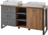 Waschtisch HOME AFFAIRE "Detroit, Unterschrank mit Apothekergriff, Badschrank, Industrialdesign", gelb (eiche honigfarben dekor, schiefer, nachbildung, eiche honigfarben dekor), B:138cm H:85cm T:40cm, Waschtische, Waschtisch