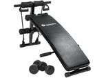 tectake® Sit-up Bank, 6-fach verstellbar, klappbar, rutschfeste Fußenden, inklusive 2 Hanteln und elastische Seile