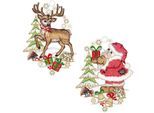 Fensterbild "Weihnachtsmann und Hirsch" Gr. 1, bunt (braun, grün, rot), B:16cm H:21cm, Polyester, W. REUTER & SOHN - PLAUENER SPITZE, Fensterbilder, Made in Germany