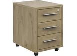 Voleo Rollcontainer , Eichefarben , Metall , 3 Schubladen , 43.8x64.2x65 cm , FSC Mix , Beimöbel erhältlich , Büromöbel, Büromöbel-Sets & Büromöbel-Serien, Büromöbelserien